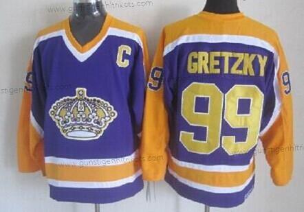 Herren Los Angeles Kings #99 Wayne Gretzky With Retro CCM Trikots – Lila Gelb