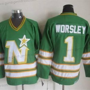 Herren Minnesota North Dallas Stars #1 Gump Worsley 1977-78 CCM Vintage Trikots – Grün