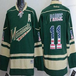 Herren Minnesota Wild #11 Zach Parise Reebok ersatzweise NHL USA Flag Trikots – Grün