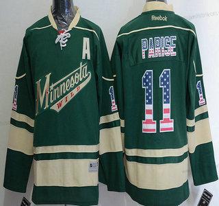 Herren Minnesota Wild #11 Zach Parise Reebok ersatzweise NHL USA Flag Trikots – Grün