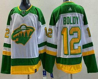 Herren Minnesota Wild #12 Matt Boldy 2021 Rückseite Retro Authentisch Trikots – Weiß