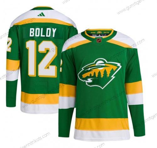 Herren Minnesota Wild #12 Matt Boldy 2022-23 Rückseite Retro Strickerei Trikots – Grün