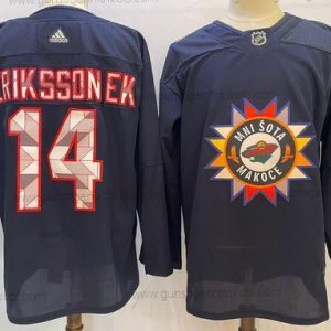 Herren Minnesota Wild #14 Joel Eriksson Ek 2022 Native Amerikan Heritage Day Strickerei Trikots – Marineblau