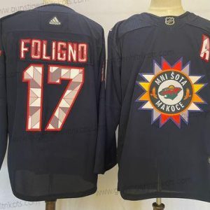 Herren Minnesota Wild #17 Marcus Foligno 2022 Native Amerikan Heritage Day Strickerei Trikots – Marineblau