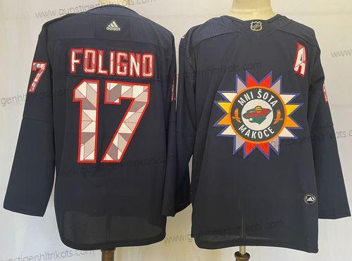 Herren Minnesota Wild #17 Marcus Foligno 2022 Native Amerikan Heritage Day Strickerei Trikots – Marineblau