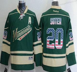 Herren Minnesota Wild #20 Ryan Suter Reebok ersatzweise NHL USA Flag Trikots – Grün