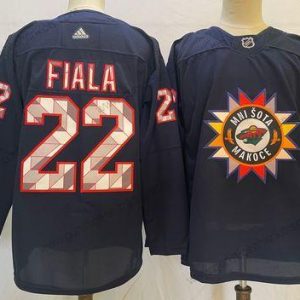 Herren Minnesota Wild #22 Kevin Fiala 2022 Native Amerikan Heritage Day Strickerei Trikots – Marineblau