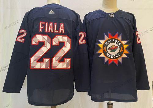 Herren Minnesota Wild #22 Kevin Fiala 2022 Native Amerikan Heritage Day Strickerei Trikots – Marineblau