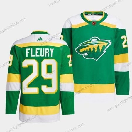 Herren Minnesota Wild #29 Marc-Andre Fleury 2022-23 Rückseite Retro Strickerei Trikots – Grün