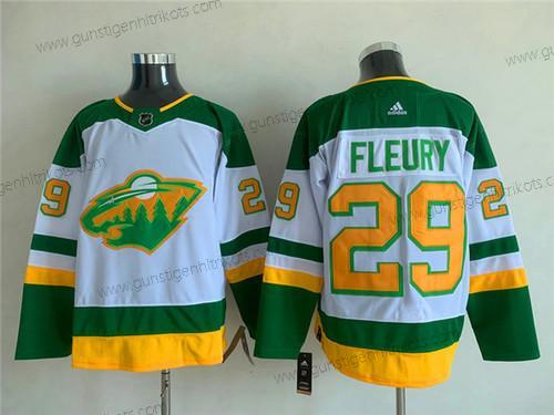 Herren Minnesota Wild #29 Marc-Andre Fleury Strickerei Trikots – Weiß Grün