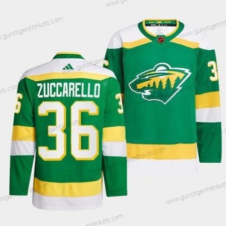 Herren Minnesota Wild #36 Mats Zuccarello 2022-23 Rückseite Retro Strickerei Trikots – Grün