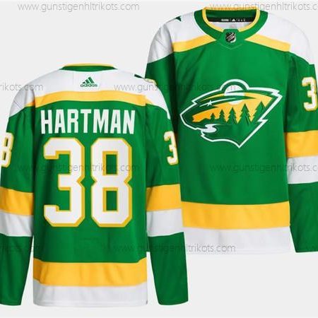 Herren Minnesota Wild #38 Ryan Hartman 2023-24 Strickerei Trikots – Grün