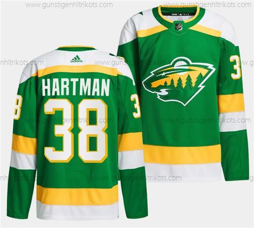 Herren Minnesota Wild #38 Ryan Hartman 2023-24 Strickerei Trikots – Grün