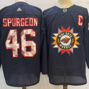 Herren Minnesota Wild #46 Jared Spurgeon 2022 Native Amerikan Heritage Day Strickerei Trikots – Marineblau