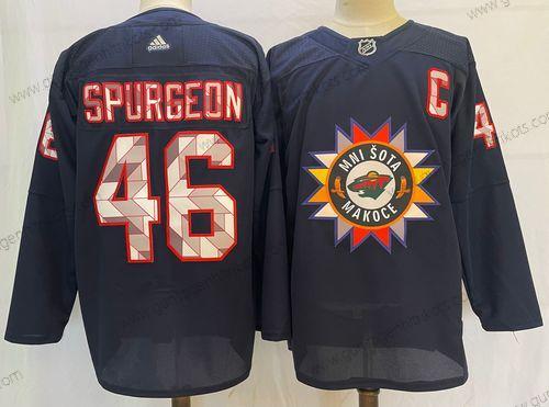 Herren Minnesota Wild #46 Jared Spurgeon 2022 Native Amerikan Heritage Day Strickerei Trikots – Marineblau