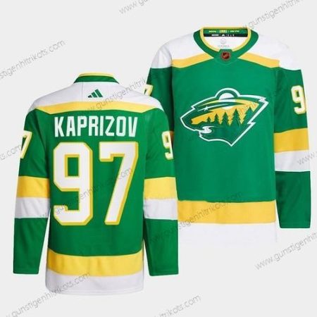 Herren Minnesota Wild #97 Kirill Kaprizov 2022-23 Rückseite Retro Strickerei Trikots – Grün