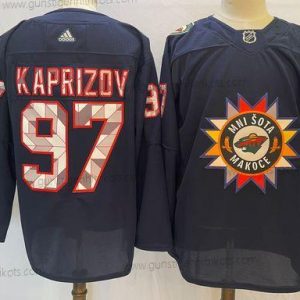 Herren Minnesota Wild #97 Kirill Kaprizov 2022 Native Amerikan Heritage Day Strickerei Trikots – Marineblau