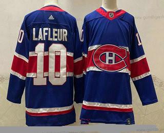 Herren Montreal Canadiens #10 Guy Lafleur 2021 Retro Strickerei NHL Trikots – Blau