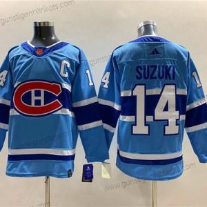 Herren Montreal Canadiens #14 Nick Suzuki 2022-23 Rückseite Retro Strickerei Trikots – Blau