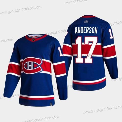 Herren Montreal Canadiens #17 Josh Anderson Rückseite Retro 2020-21 Authentisch Trikots – Blau