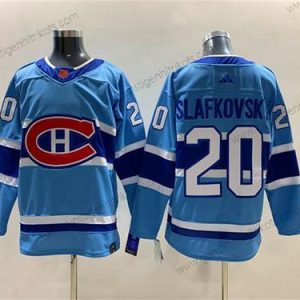 Herren Montreal Canadiens #20 Juraj Slafkovsky 2022-23 Rückseite Retro Strickerei Trikots – Blau