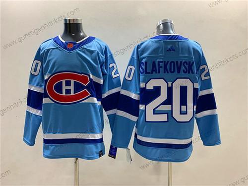 Herren Montreal Canadiens #20 Juraj Slafkovsky 2022-23 Rückseite Retro Strickerei Trikots – Blau