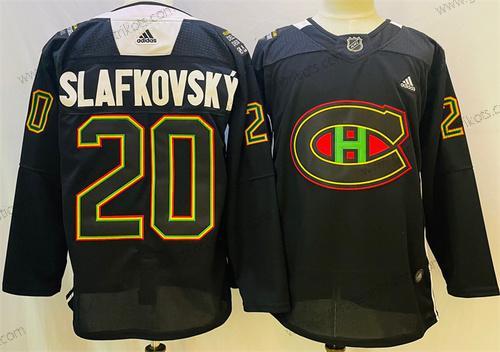 Herren Montreal Canadiens #20 Juraj Slafkovsky 2022 Warm Up History Night Strickerei Trikots – Schwarz