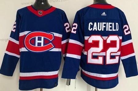 Herren Montreal Canadiens #22 Cole Caufield 2021 Rückseite Retro Strickerei NHL Trikots – Blau