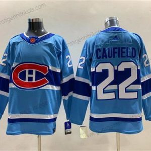 Herren Montreal Canadiens #22 Cole Caufield 2022-23 Rückseite Retro Strickerei Trikots – Blau