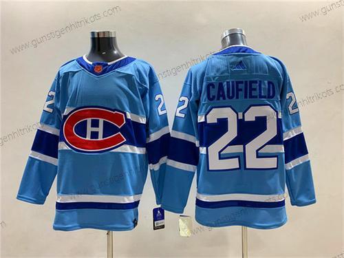 Herren Montreal Canadiens #22 Cole Caufield 2022-23 Rückseite Retro Strickerei Trikots – Blau