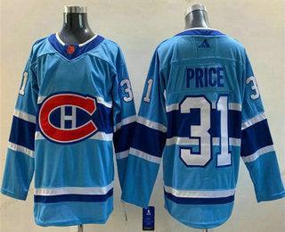 Herren Montreal Canadiens #31 Carey Price 2022 Rückseite Retro Strickerei Trikots – Blau