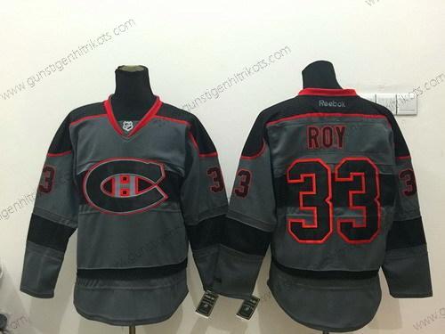 Herren Montreal Canadiens #33 Patrick Roy Charcoal Trikots – Grau