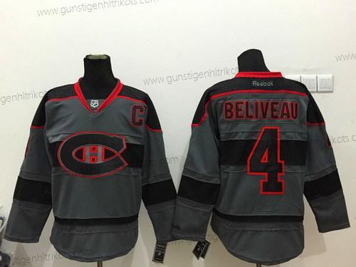 Herren Montreal Canadiens #4 Jean Beliveau Charcoal Trikots – Grau