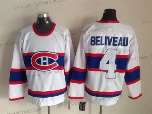 Herren Montreal Canadiens #4 Jean Beliveau Retro CCM Trikots – Weiß