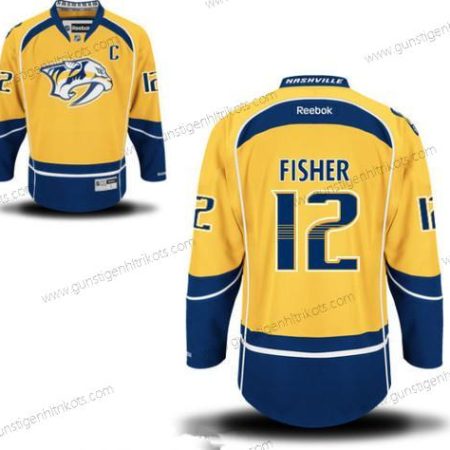 Herren Nashville Predators #12 Mike Fisher Heimtrikots C Patch Strickerei NHL Reebok Hockey Trikots – Gelb