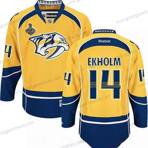 Herren Nashville Predators #14 Mattias Ekholm 2017 Stanley Cup Finals Patch Strickerei NHL Reebok Hockey Trikots – Gelb