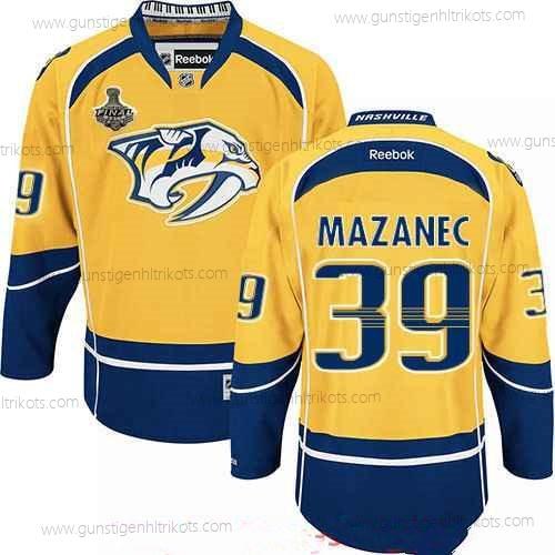 Herren Nashville Predators #39 Marek Mazanec 2017 Stanley Cup Finals Patch Strickerei NHL Reebok Hockey Trikots – Gelb