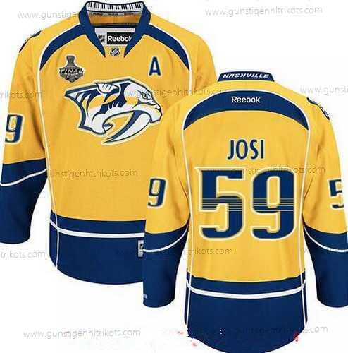 Herren Nashville Predators #59 Roman Josi 2017 Stanley Cup Finals A Patch Strickerei NHL Reebok Hockey Trikots – Gelb