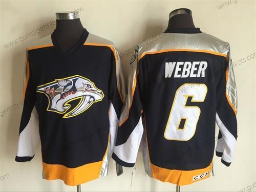 Herren Nashville Predators #6 Shea Weber 1998-99 Strickerei NHL CCM Vintage Hockey Trikots – Marineblau Blau