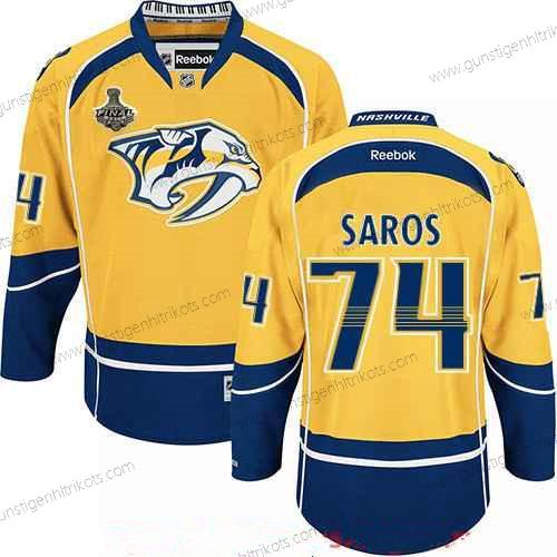 Herren Nashville Predators #74 Juuse Saros 2017 Stanley Cup Finals Patch Strickerei NHL Reebok Hockey Trikots – Gelb