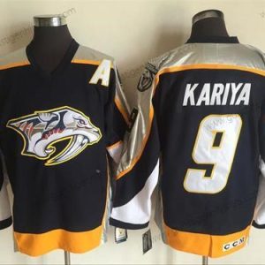 Herren Nashville Predators #9 Paul Kariya 1998-99 Strickerei NHL CCM Vintage Hockey Trikots – Marineblau Blau