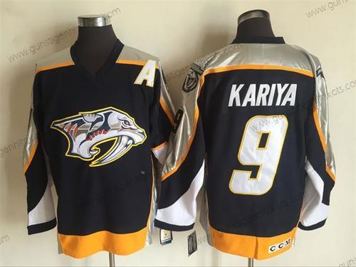 Herren Nashville Predators #9 Paul Kariya 1998-99 Strickerei NHL CCM Vintage Hockey Trikots – Marineblau Blau