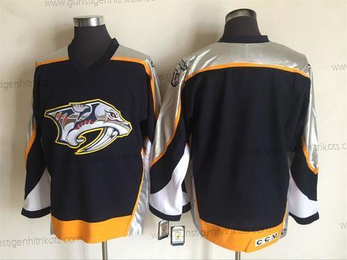 Herren Nashville Predators Leer 1998-99 Strickerei NHL CCM Vintage Hockey Trikots – Marineblau Blau