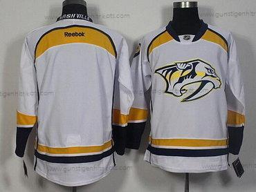 Herren Nashville Predators Leer Auswärtstrikots Hockey Trikots – Weiß