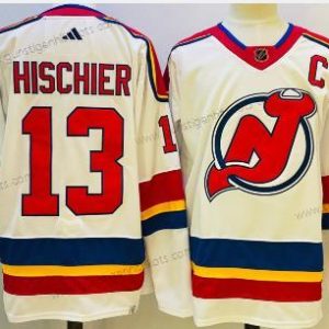 Herren New Jersey Devils #13 Nico Hischier 2022 Rückseite Retro Authentisch Trikots – Weiß