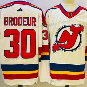 Herren New Jersey Devils #30 Martin Brodeur 2022 Rückseite Retro Authentisch Trikots – Weiß