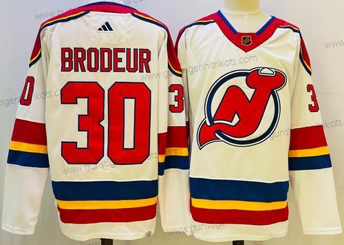 Herren New Jersey Devils #30 Martin Brodeur 2022 Rückseite Retro Authentisch Trikots – Weiß