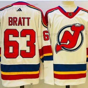 Herren New Jersey Devils #63 Jesper Bratt 2022 Rückseite Retro Authentisch Trikots – Weiß