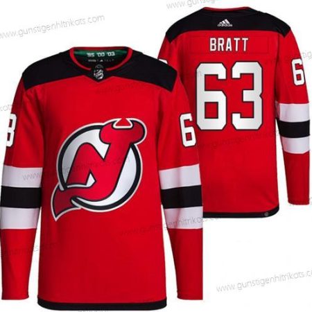 Herren New Jersey Devils #63 Jesper Bratt Strickerei Trikots – Rot