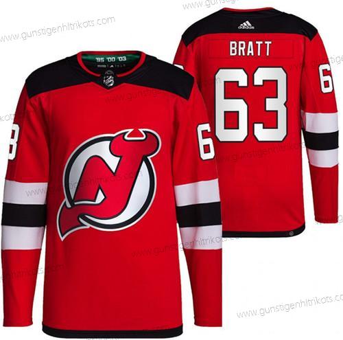 Herren New Jersey Devils #63 Jesper Bratt Strickerei Trikots – Rot